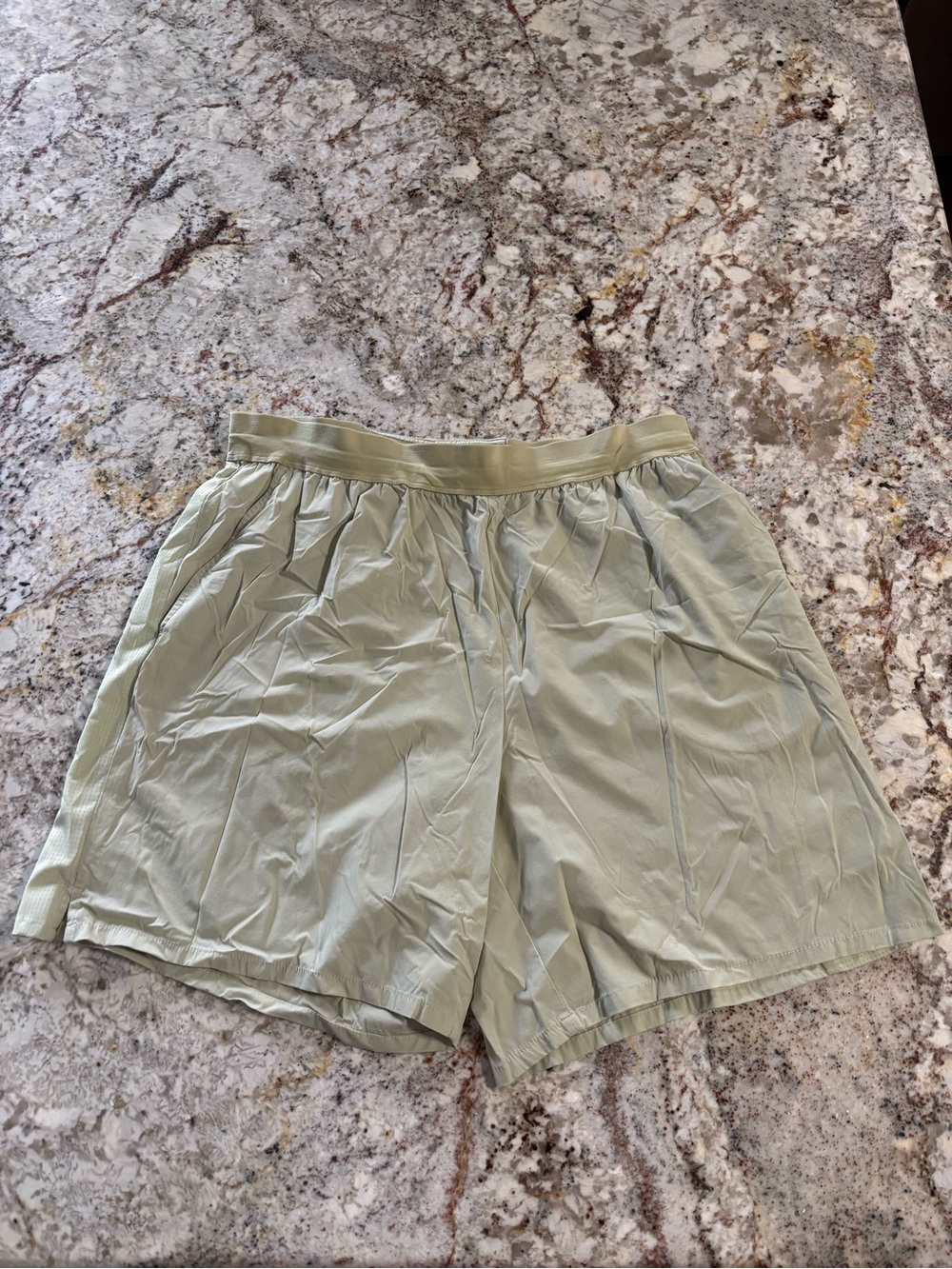 FLX Light Sage Drawstring Athletic Shorts with Mesh Lining